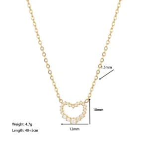 Collar de Corazón en Acero Inoxidable 304 con Chapado de Oro 18K