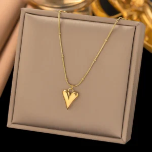 Collar de Corazón en Acero de Titanio con Chapado de Oro