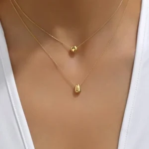 Collar Doble de Gota en Acero Inoxidable 304 con Chapado de Oro
