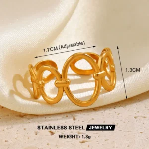 Anillo Ovalado Abierto en Acero Inoxidable 304 con Chapado de Oro 18K