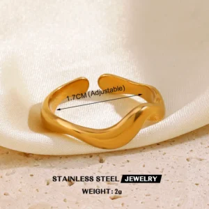Anillo Geométrico Abierto en Acero Inoxidable 304 con Chapado de Oro 18K