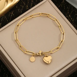Pulsera de Corazón Multicolor en Acero Inoxidable 304 con Chapado de Oro 18K